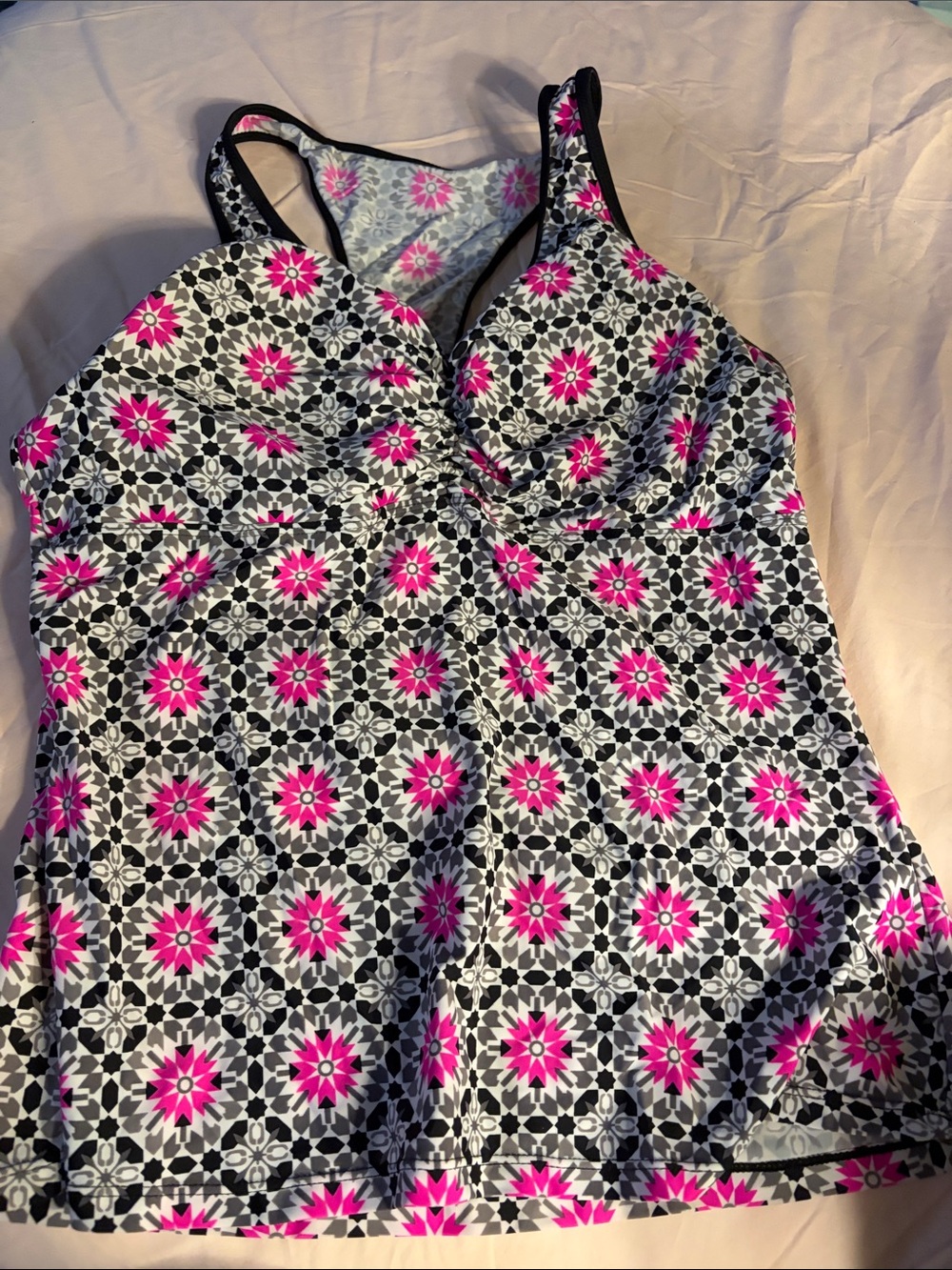 Pink & Black Floral Geometric Tankini Top